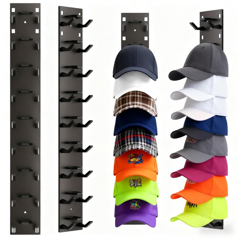 2 Pack Hat Organizer Wall Mounted Baseball Cap Rack Black or White Adhesive Mount Stable Structure Holds 18 Hats for Closet Door & Bedroom Easy Access Installation