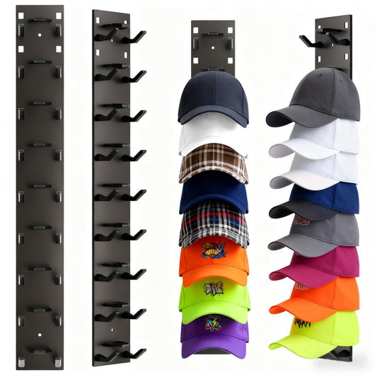 2 Pack Hat Organizer Wall Mounted Baseball Cap Rack Black or White Adhesive Mount Stable Structure Holds 18 Hats for Closet Door & Bedroom Easy Access Installation