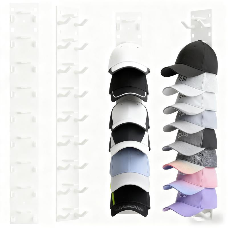 2 Pack Hat Organizer Wall Mounted Baseball Cap Rack Black or White Adhesive Mount Stable Structure Holds 18 Hats for Closet Door & Bedroom Easy Access Installation