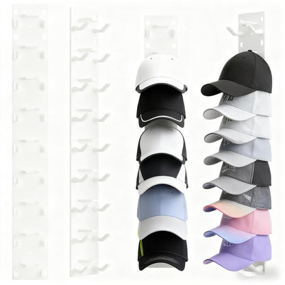 2 Pack Hat Organizer Wall Mounted Baseball Cap Rack Black or White Adhesive Mount Stable Structure Holds 18 Hats for Closet Door & Bedroom Easy Access Installation